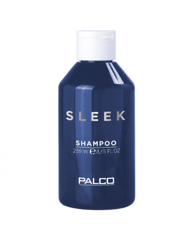 Flacone da 250 ml di Palco Sleek Shampoo lisciante per capelli crespi, vista frontale in ambiente neutro.